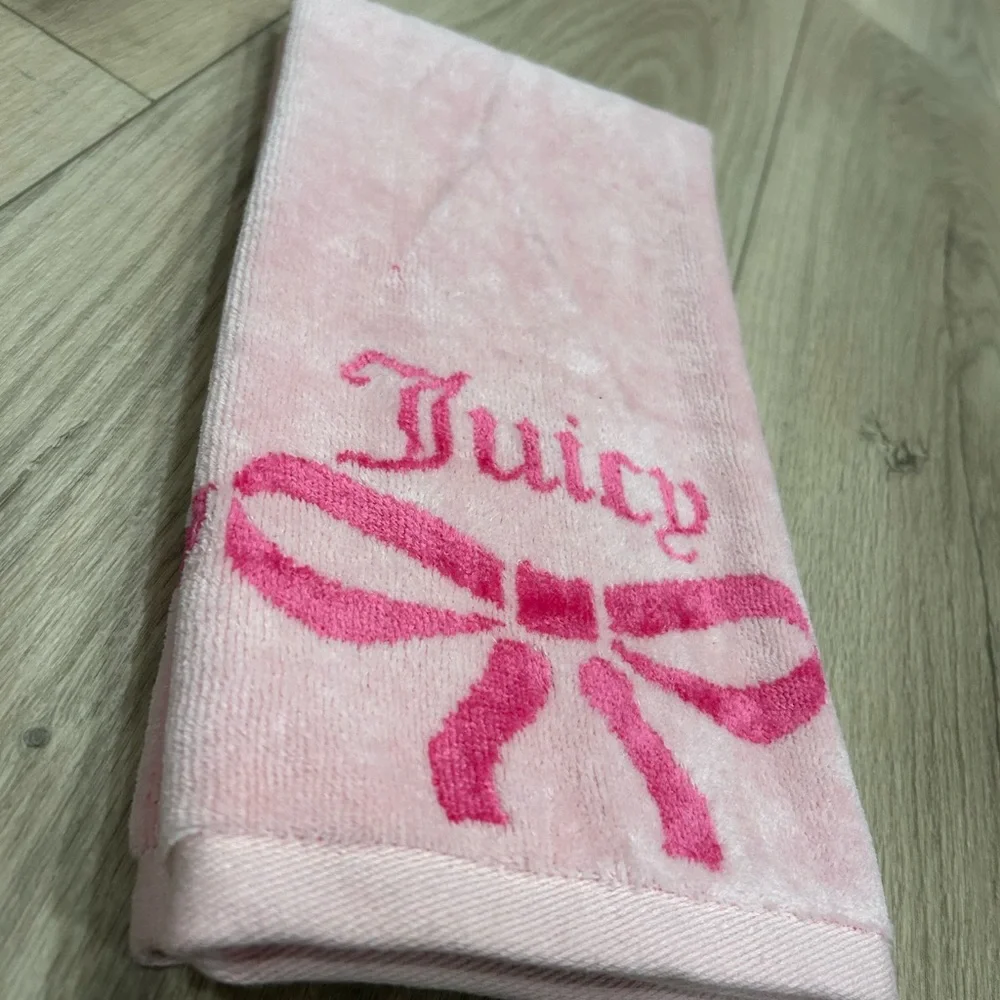 Juicy Couture Pink Hand Towel with Ribbon Accent